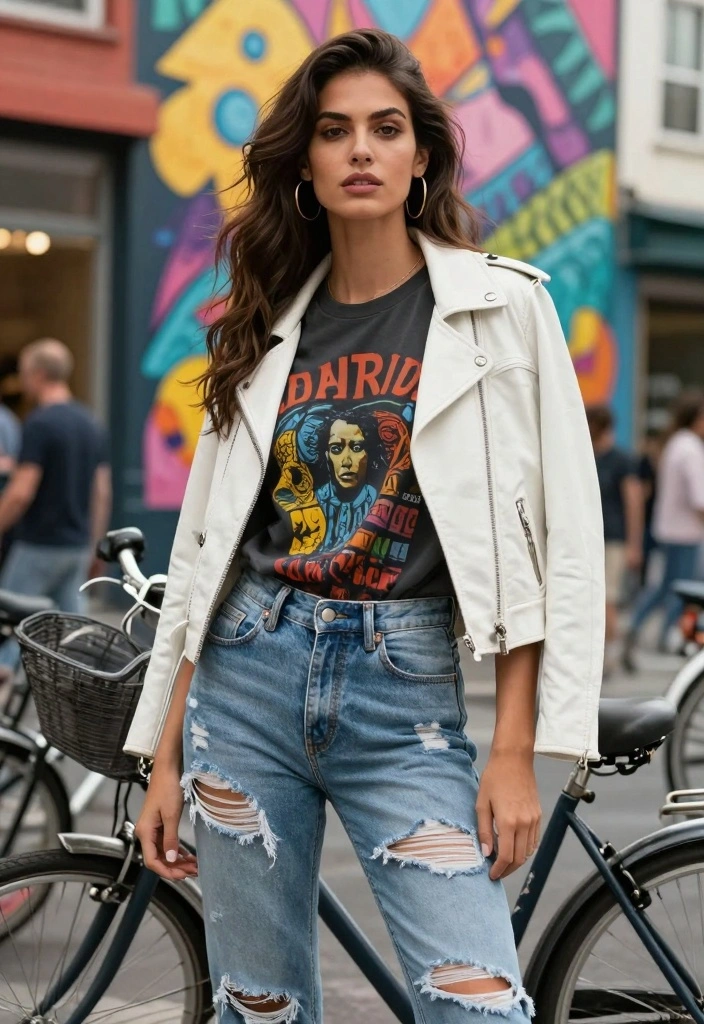 16 White Leather Jacket Outfit Ideas For Bold Clean Looks - 8. Street Smart 1