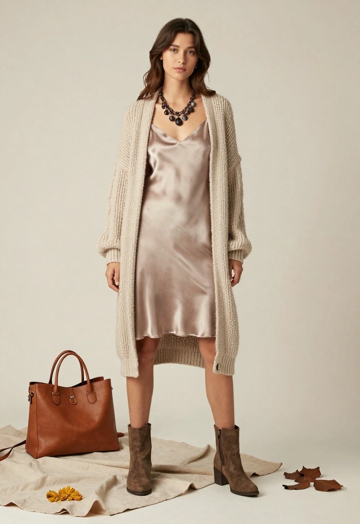 16 Winter Cardigan Outfit Ideas Perfect For Layering - 1. Chunky Knit Over a Slip Dress 1