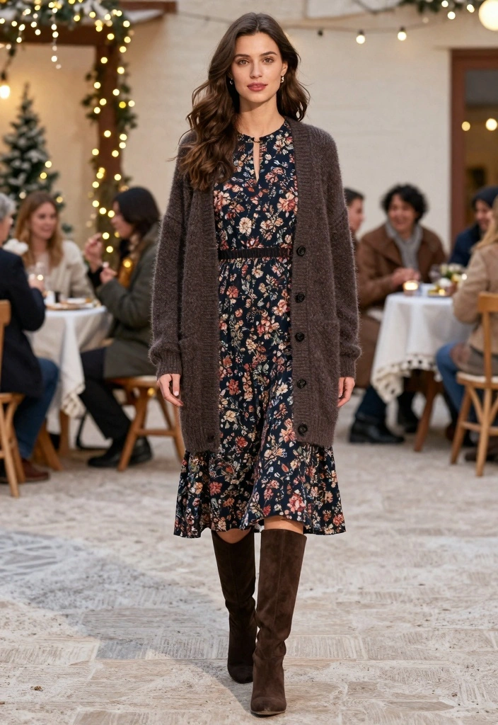 16 Winter Cardigan Outfit Ideas Perfect For Layering - 13. Cardigan with an A-Line Dress 1