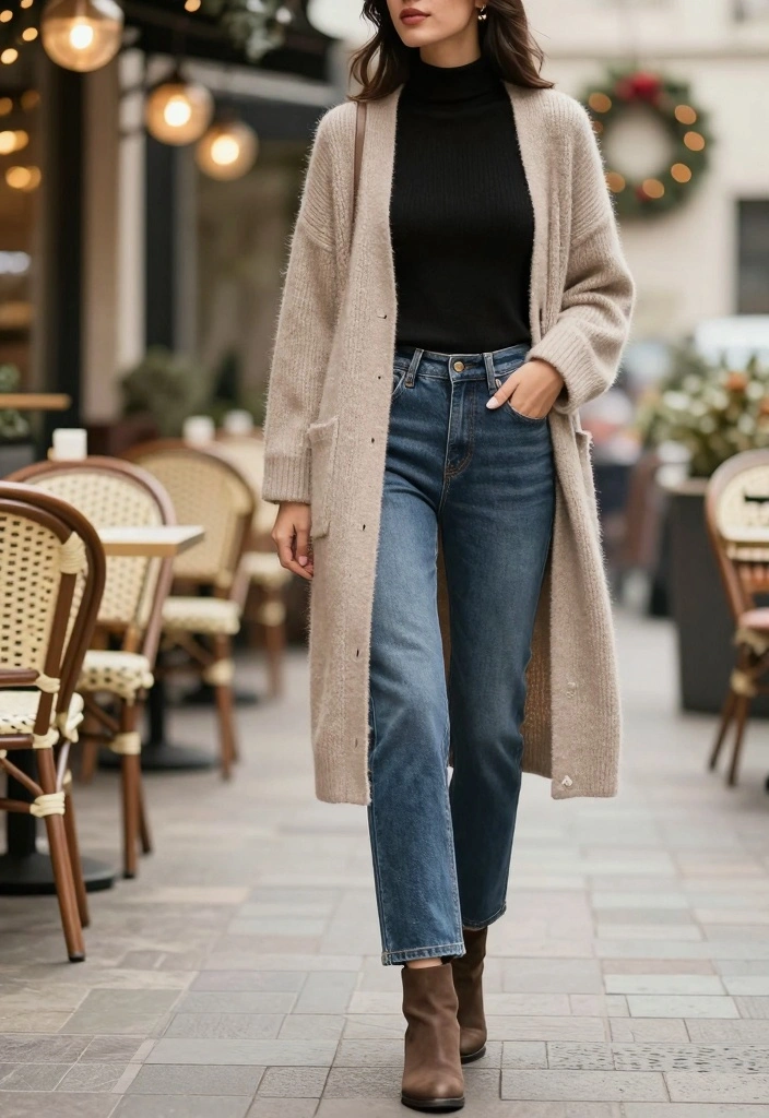 16 Winter Cardigan Outfit Ideas Perfect For Layering - 15. Layering with a Long Cardigan and Straight Leg Jeans 1