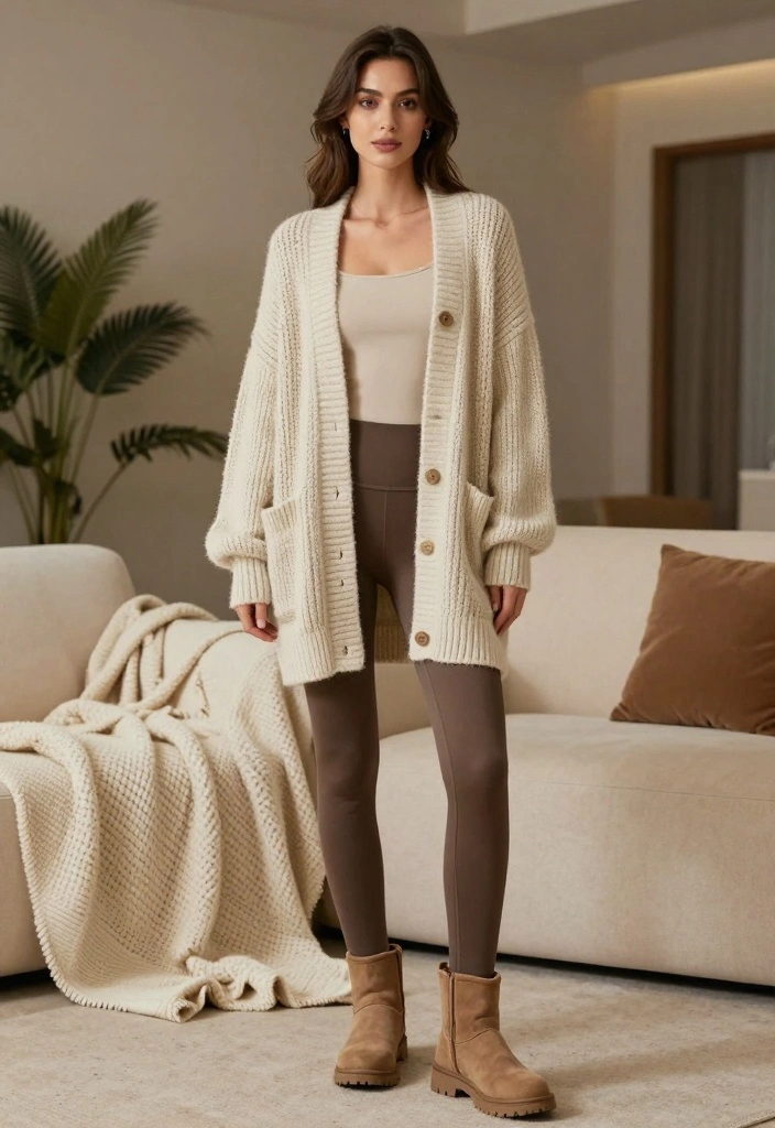 16 Winter Cardigan Outfit Ideas Perfect For Layering - 16. Chunky Oversized Cardigan with Leggings 1