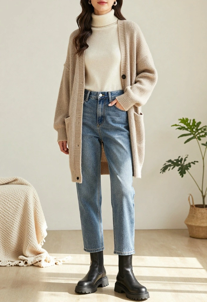 16 Winter Cardigan Outfit Ideas Perfect For Layering - 2. Oversized Cardigan with a Turtleneck 1