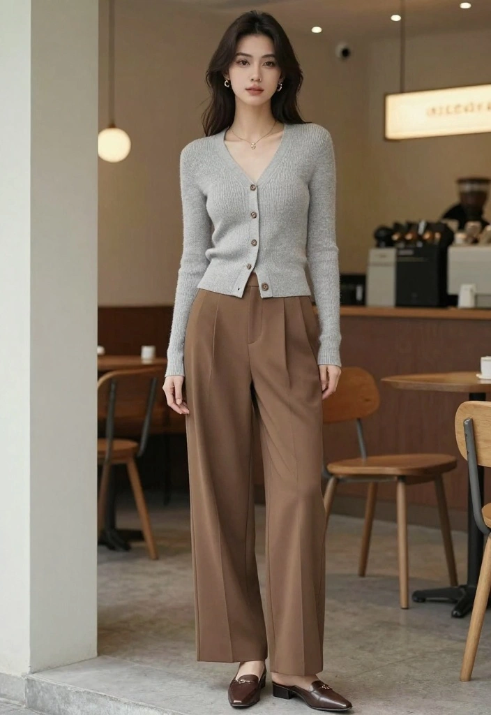 16 Winter Cardigan Outfit Ideas Perfect For Layering - 6. Knit Cardigan with Wide-Leg Trousers 1