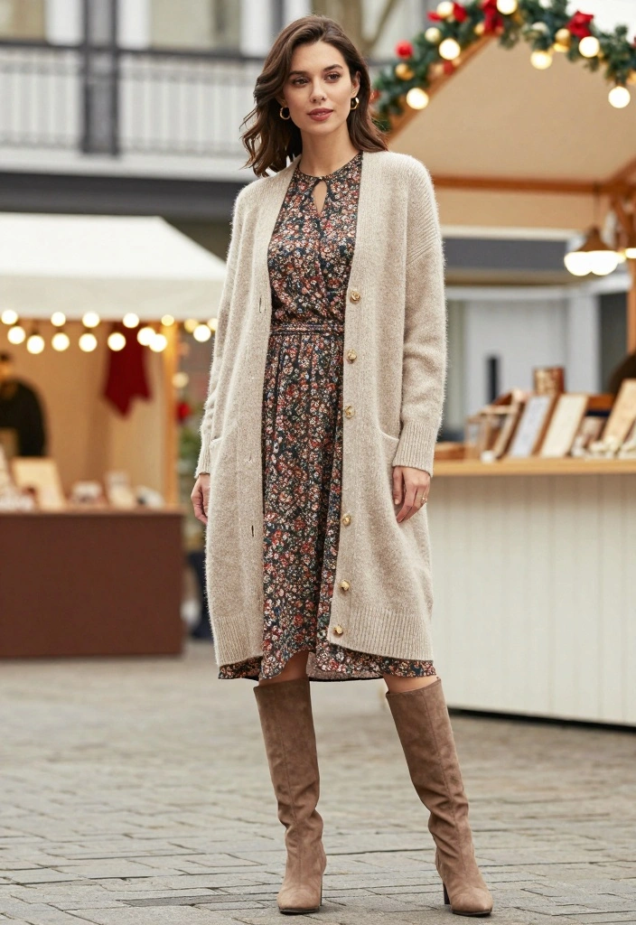 16 Winter Cardigan Outfit Ideas Perfect For Layering - 8. Cozy Cardigan with a Midi Dress 1