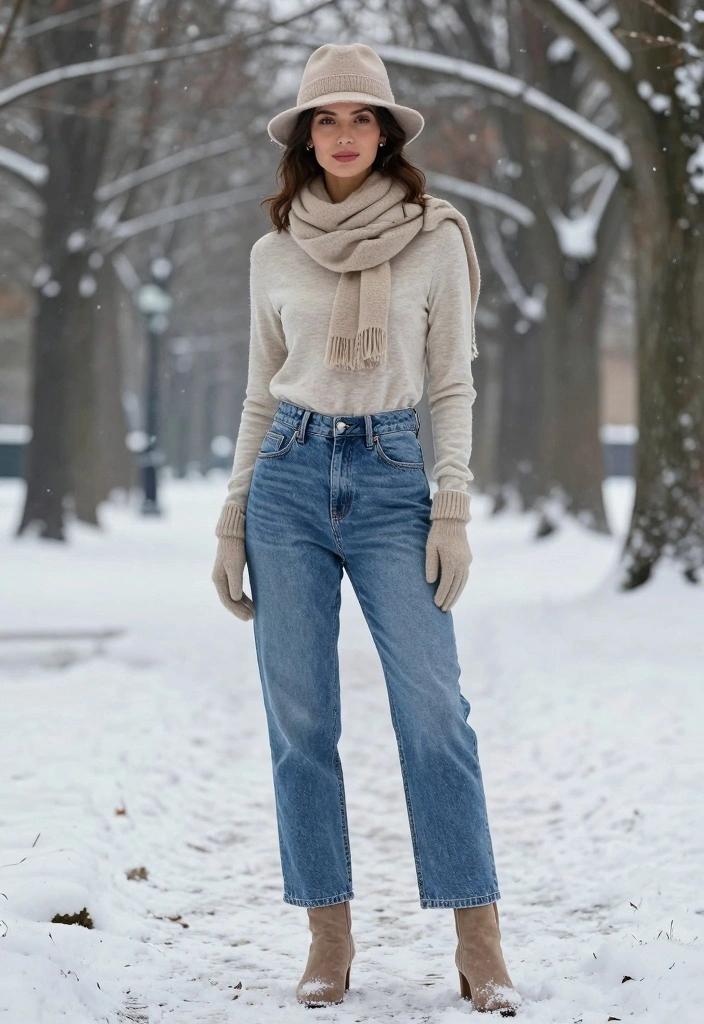 16 Winter Mom Jeans Outfit Ideas For Cozy Chic Outfits - 15. Go Monochromatic with Accessories 1