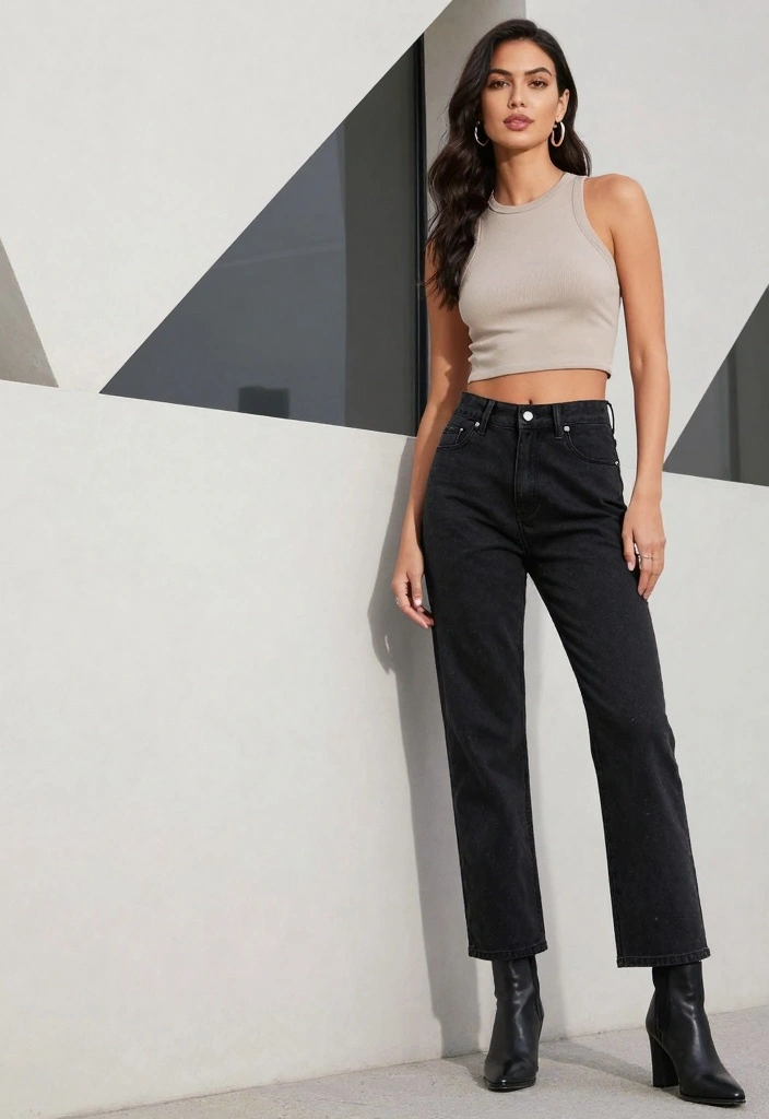 17 Baggy Jeans And Crop Top Outfit Ideas Women Love Right Now - 15. Neutral Crop Top with Black Baggy Jeans 1