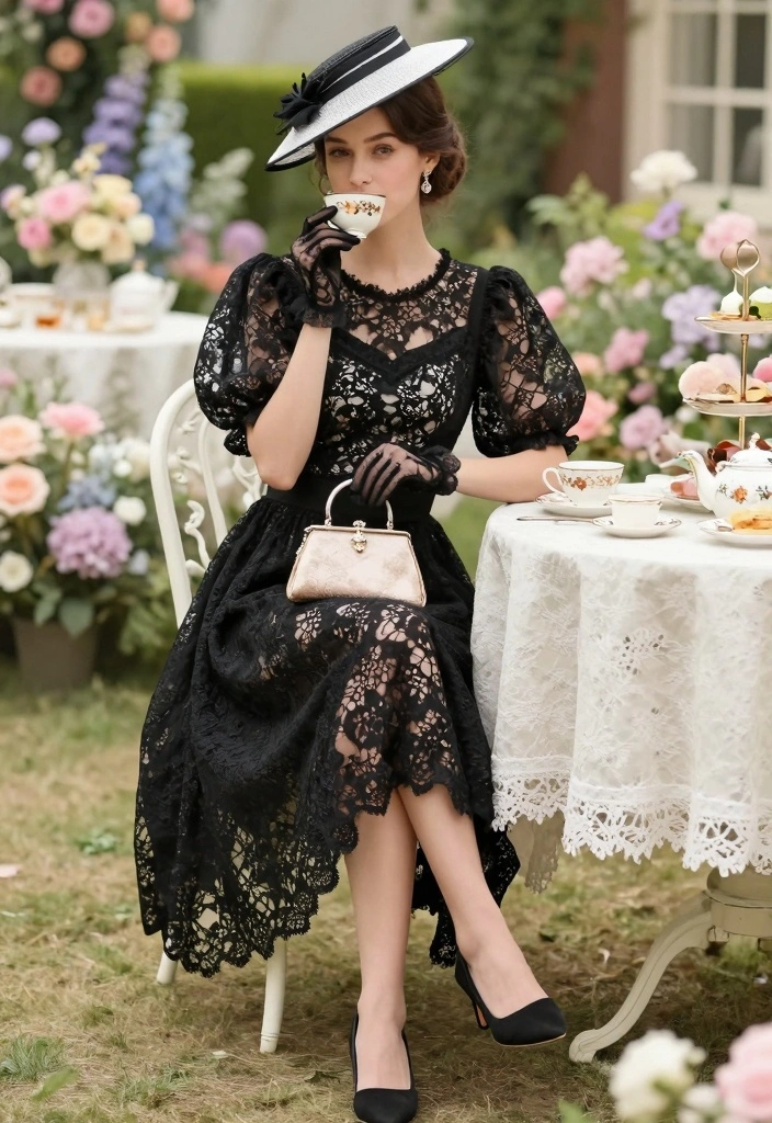 17 Black Lace Dress Outfit Ideas That Feel Elegant And Bold - 16. Vintage Tea Party 1
