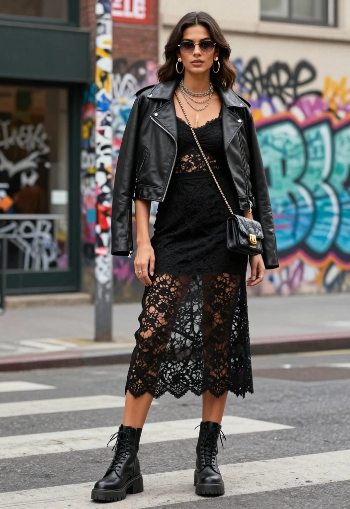 17 Black Lace Dress Outfit Ideas That Feel Elegant And Bold - 3. Edgy Street Style 1