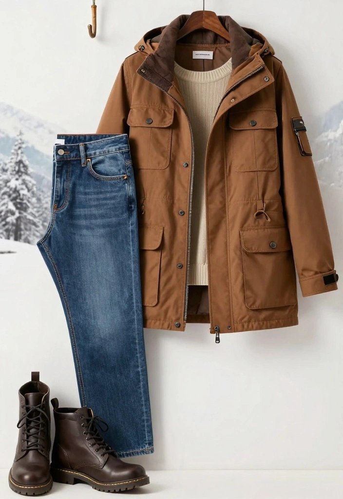 17 Brown Winter Outfit Ideas For Women That Feel Cozy - 9. Brown Utility Jacket with Layered Tops 1