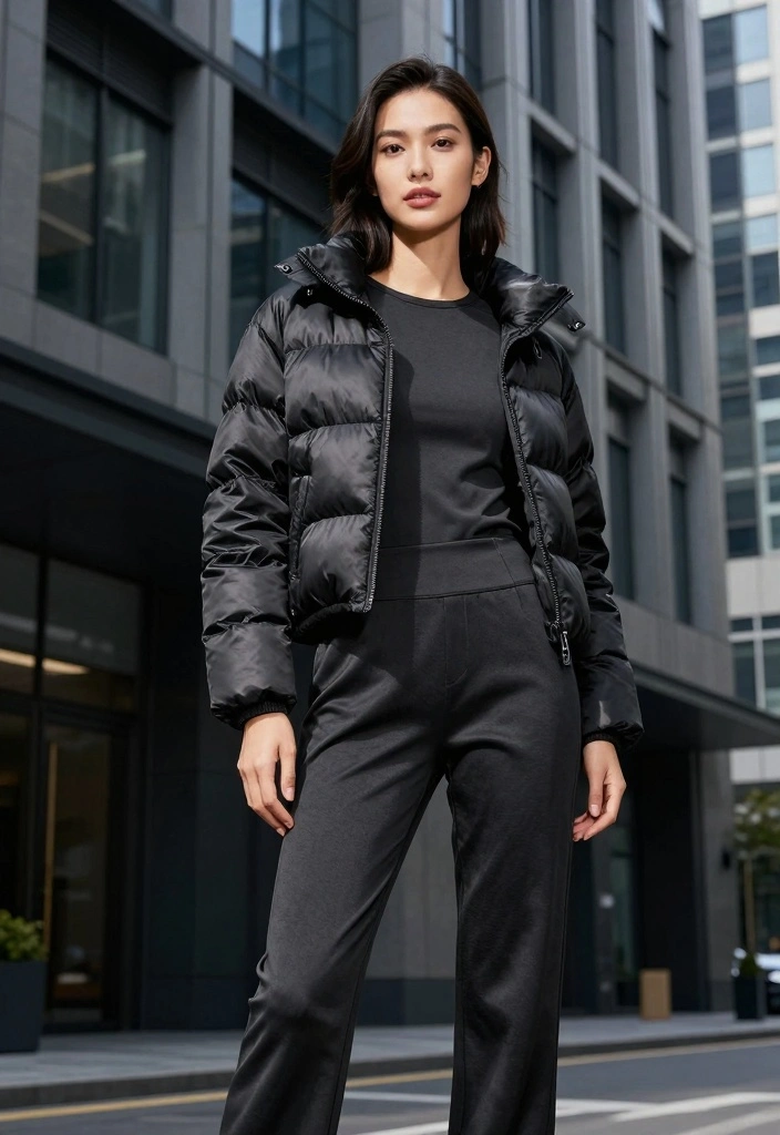 17 Down Jacket Outfit Ideas That Keep You Warm And Fashionable - 10. Monochrome Magic 1