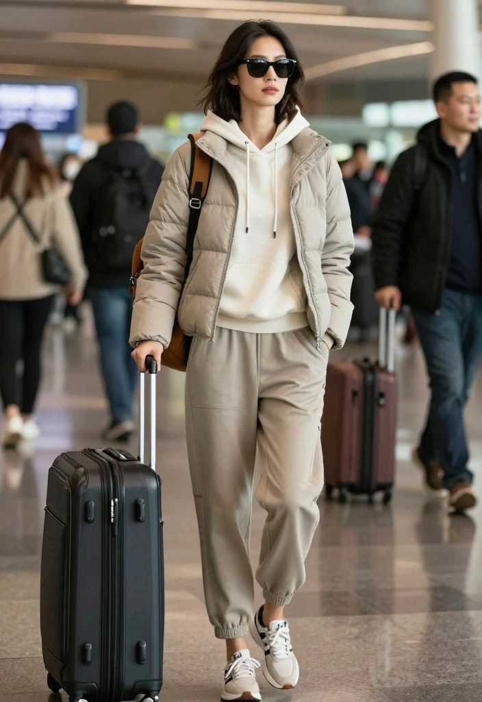 17 Down Jacket Outfit Ideas That Keep You Warm And Fashionable - 11. Travel Ready with a Down Jacket 1