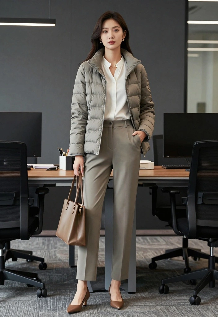 17 Down Jacket Outfit Ideas That Keep You Warm And Fashionable - 12. Business Casual with a Down Jacket 1
