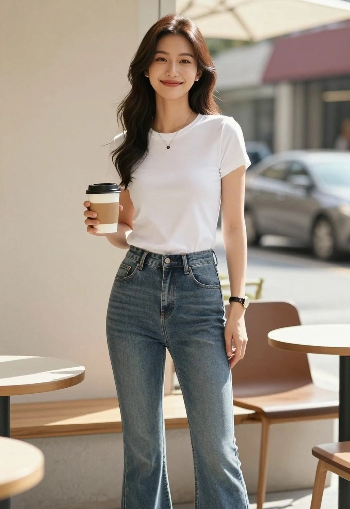 17 Flare Jeans Outfit Ideas That Instantly Elevate Your Look - 1. Classic White Tee and Flare Combo 1