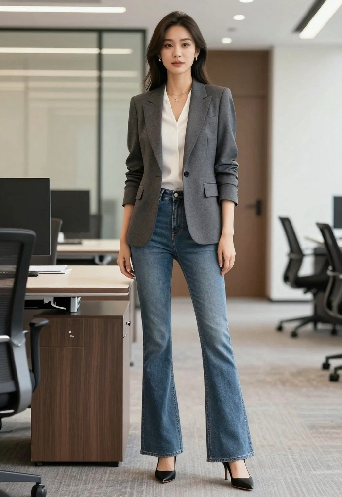 17 Flare Jeans Outfit Ideas That Instantly Elevate Your Look - 15. Sophisticated with a Blazer 1