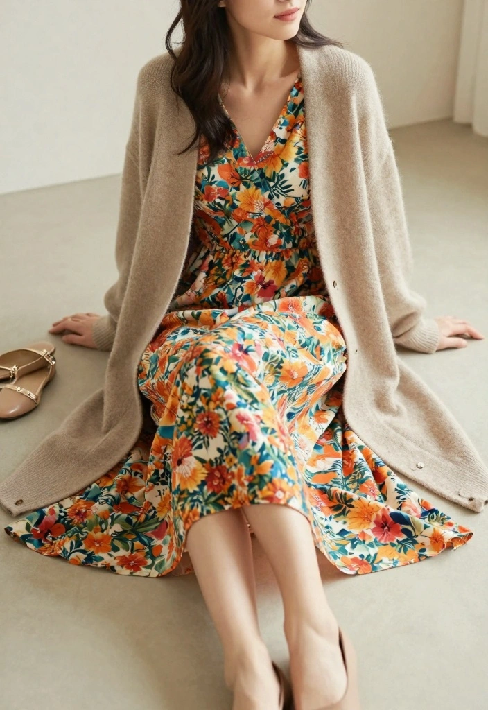 17 Modern Royalty Dress To Impress Outfit Ideas With Luxe Vibes - 16. Cozy Cardigan and Midi Dress 1