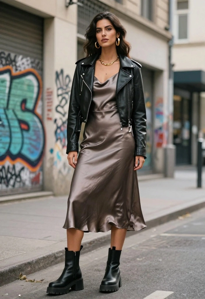 17 Silk Dress Outfit Ideas That Look Expensive And Timeless - 11. Edgy Street Style 1