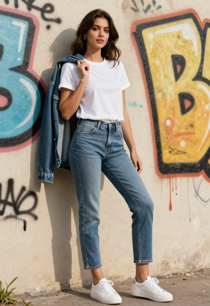 17 Top And Jeans Outfit Ideas That Always Work - 1. The Classic White Tee and Boyfriend Jeans 1