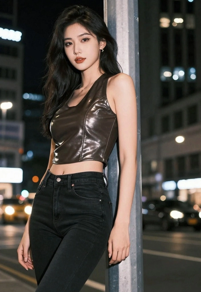 17 Top And Jeans Outfit Ideas That Always Work - 10. The Edgy Look: Leather Top with Black Jeans 1