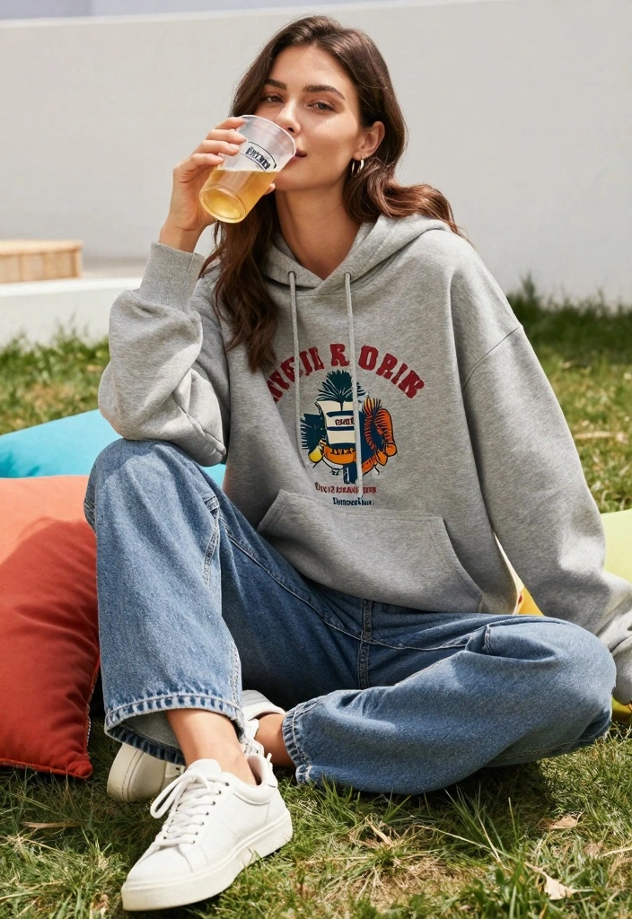 17 Top And Jeans Outfit Ideas That Always Work - 16. The Chill Look: Oversized Graphic Hoodie and Relaxed Fit Jeans 1