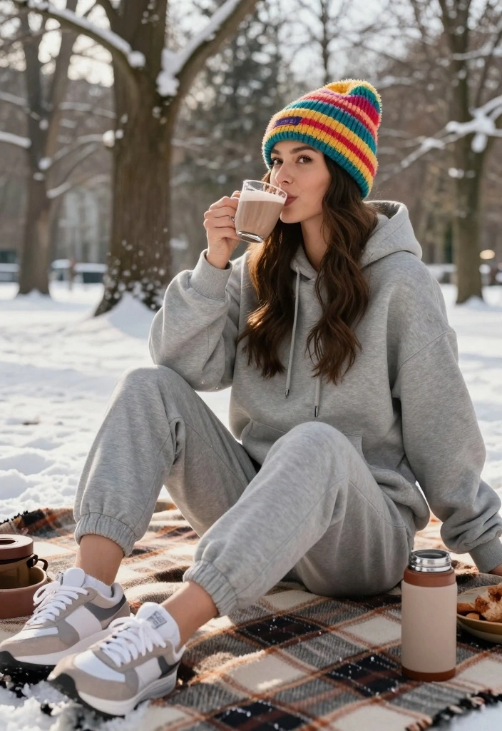 17 Winter Picnic Outfit Ideas That Stay Cute And Warm - 6. Oversized Hoodie with Stylish Joggers 1