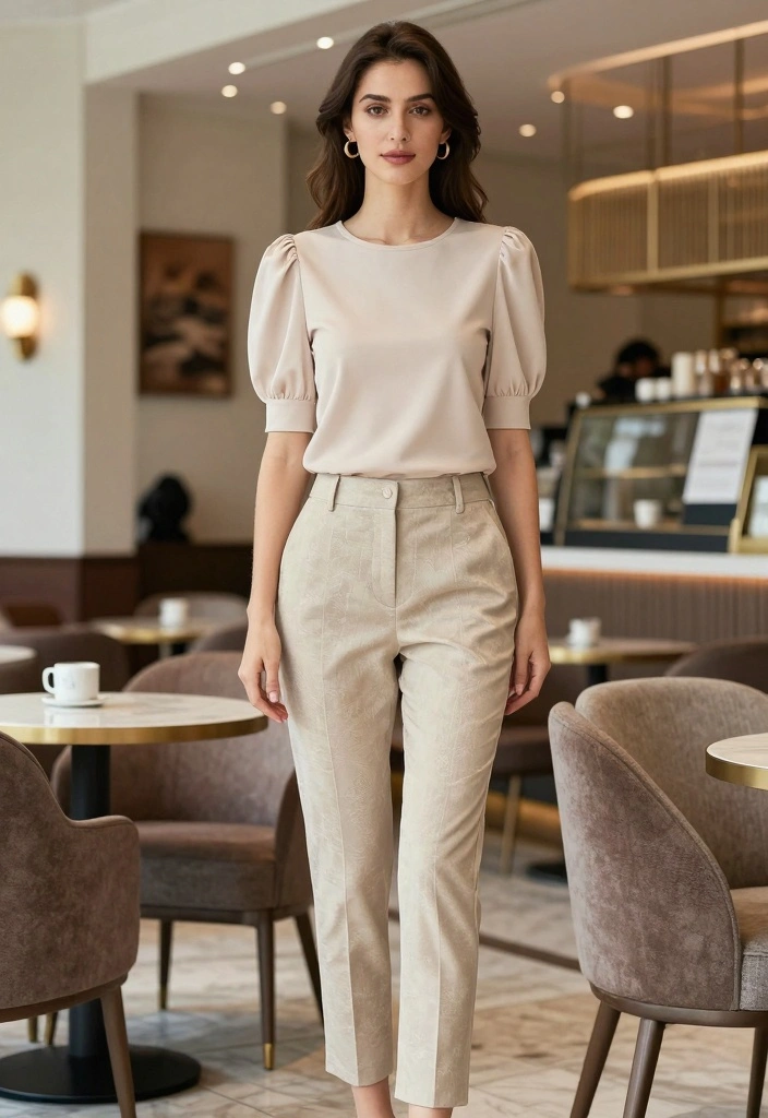 18 Aesthetic Outfit Ideas For Women You Will Want To Save - 15. Puff Sleeve Top with Tapered Pants 1