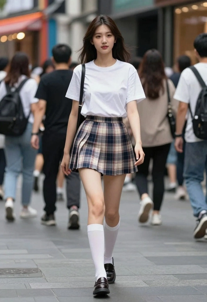 18 Aesthetic Outfit Ideas For Women You Will Want To Save - 5. Classic White Tee with a Plaid Mini Skirt 1