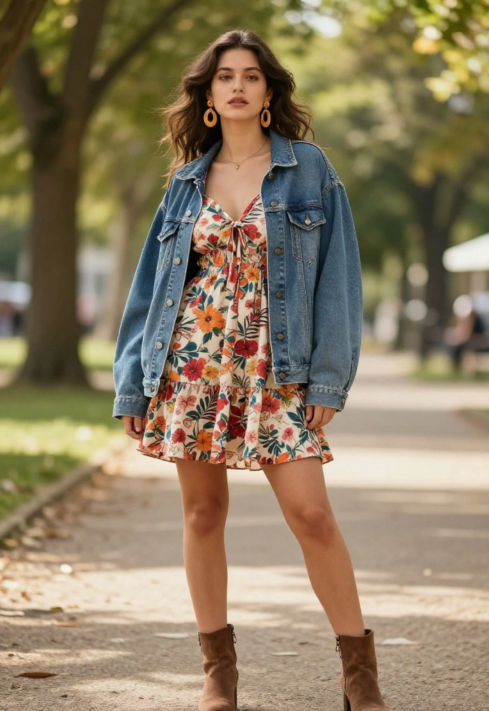 12 Baby Doll Dress Outfit Ideas That Don't Look Too Young - 4. Denim Jacket with Bold Accessories 1