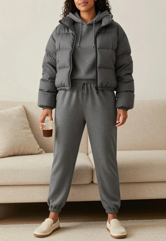 12 Cropped Puffer Jacket Outfit Inspirations for Women That Transition From Winter to Spring - 10. Cozy Layering with a Hooded Tee 1