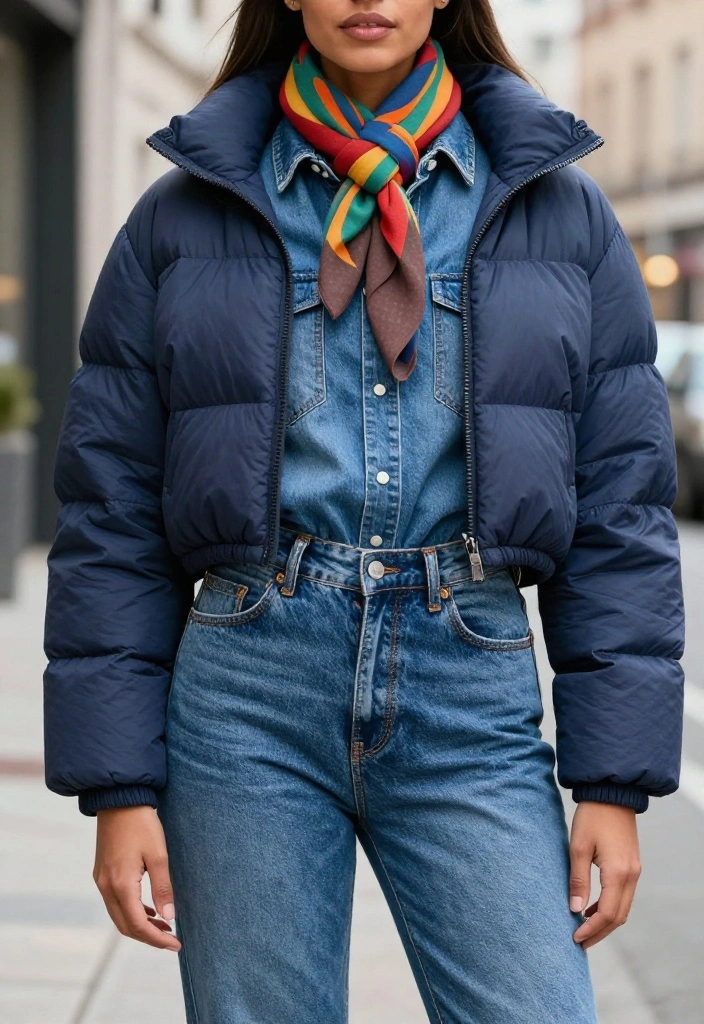 12 Cropped Puffer Jacket Outfit Inspirations for Women That Transition From Winter to Spring - 3. Denim on Denim 1