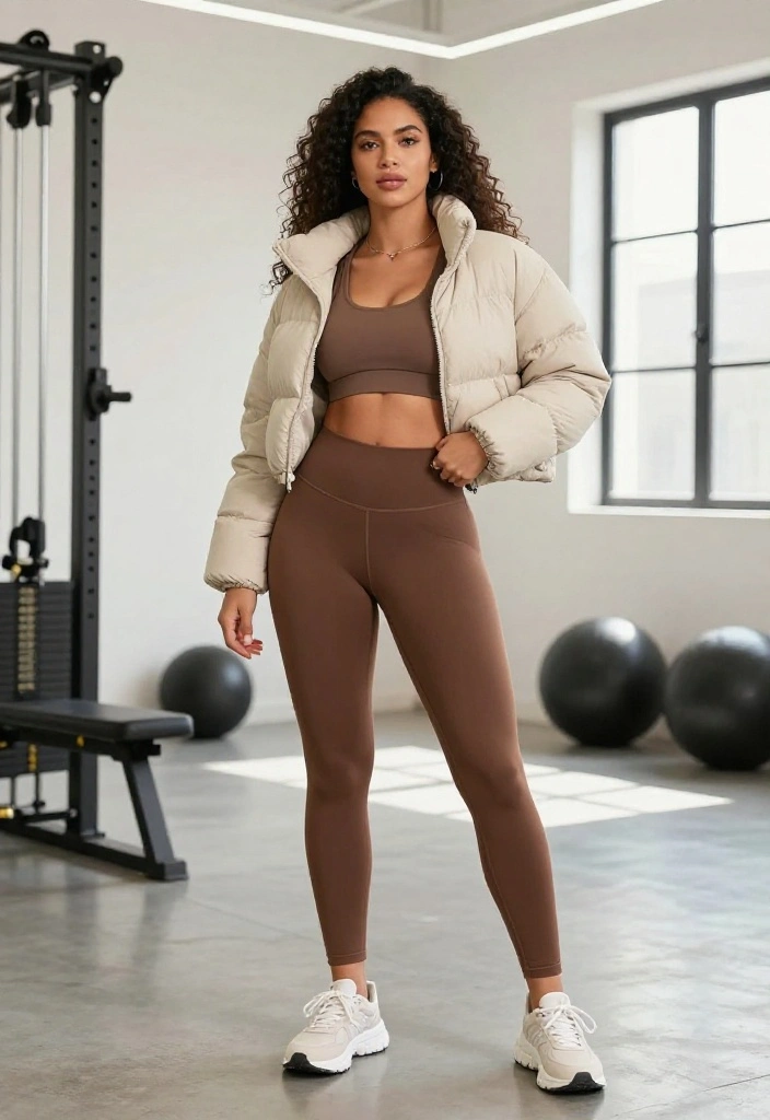 12 Cropped Puffer Jacket Outfit Inspirations for Women That Transition From Winter to Spring - 4. Elevated Athleisure 1