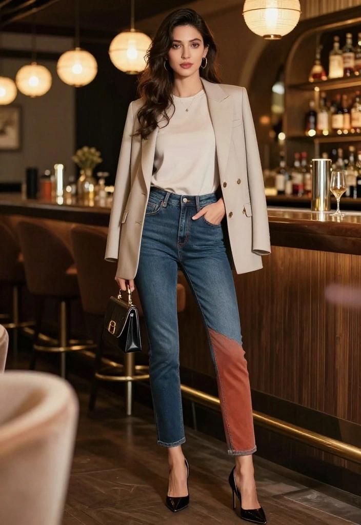 12 Elegant Jeans Outfits for Women That Pass for Dressy Occasions - 6. Denim in Bold Colors 1