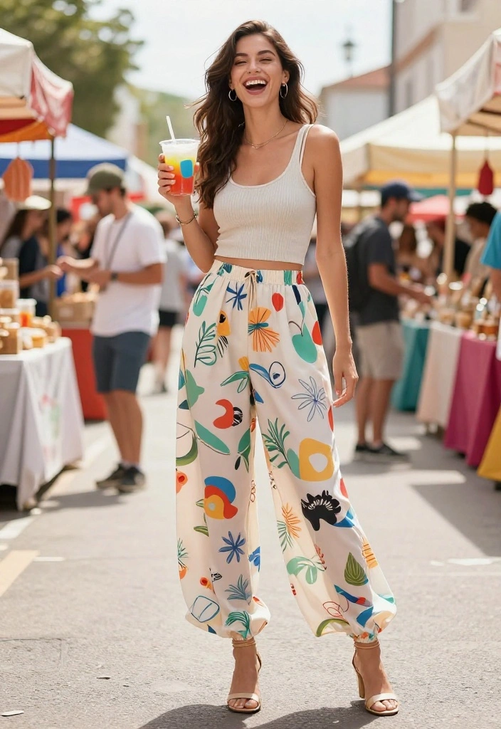 12 Flowy Pants Outfits for Women That Hide Problem Areas 11 12 Flowy Pants Outfits for Women That Hide Problem Areas - 10. Playful Patterns 1