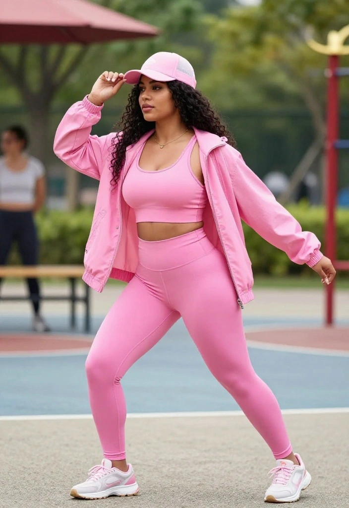 12 Pink Jacket Outfit Ideas for Women for All Four Seasons - 9. Fashion Forward Sportswear 1