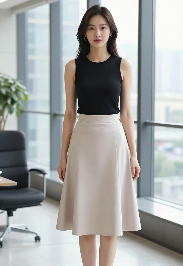 14 Black Tank Top Outfit Ideas for Women That Aren't Too Casual - 10. A-Line Midi Skirt & Pumps 1