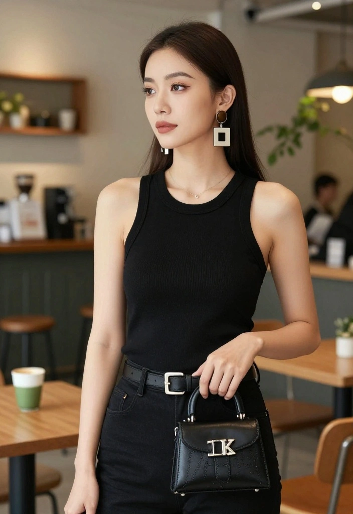 14 Black Tank Top Outfit Ideas for Women That Aren't Too Casual - 14. Stylish Black Tank Top with Accessories 1