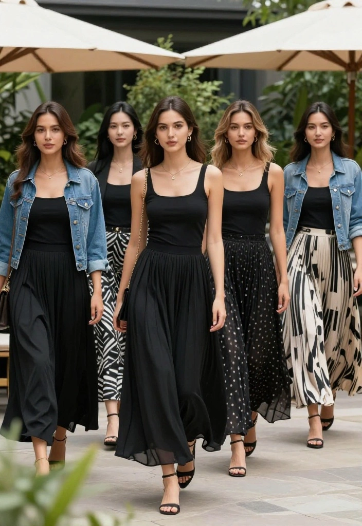14 Black Tank Top Outfit Ideas for Women That Aren't Too Casual - 3. Maxi Skirt & Denim Jacket 1