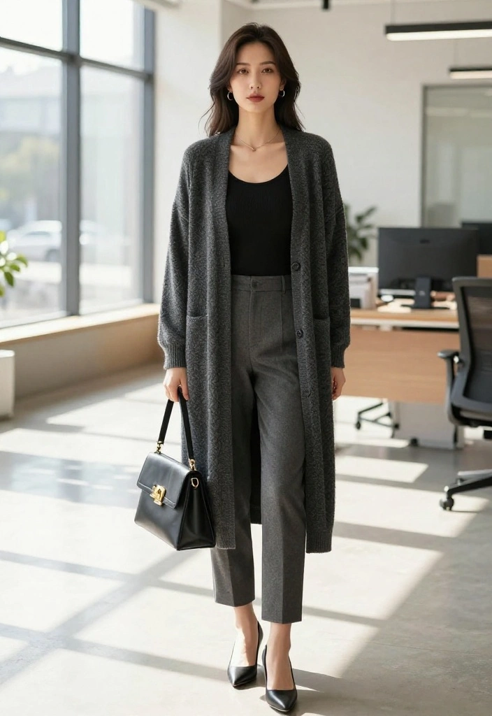 14 Black Tank Top Outfit Ideas for Women That Aren't Too Casual - 6. Layering with a Long Cardigan 1