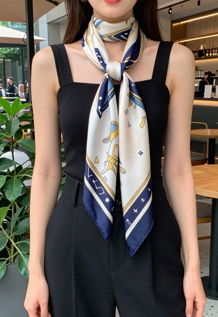 14 Black Tank Top Outfit Ideas for Women That Aren't Too Casual - 7. Chic Layering with a Silk Scarf 1