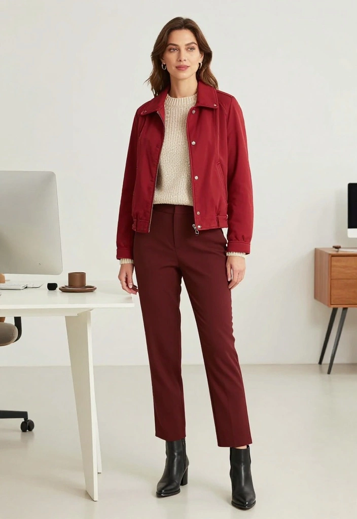 14 Red Jacket Outfits for Women That Tone Down Bold for the Office - 10. Layer with a Cozy Knit 1