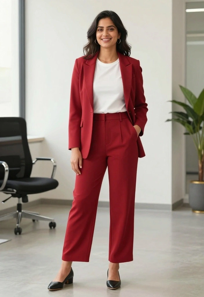 14 Red Jacket Outfits for Women That Tone Down Bold for the Office - 13. Relaxed Jumpsuit 1