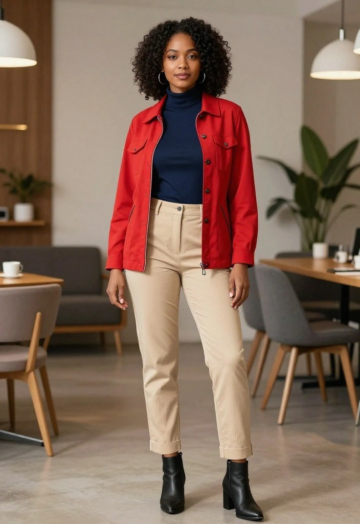 14 Red Jacket Outfits for Women That Tone Down Bold for the Office - 2. Smart Casual Combo 1