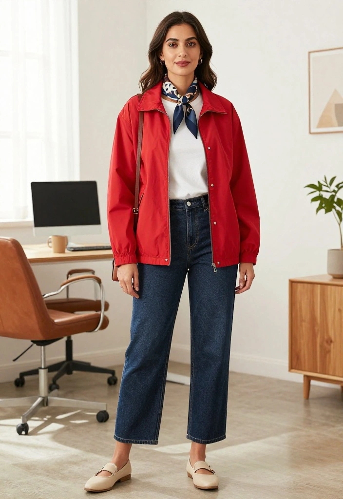 14 Red Jacket Outfits for Women That Tone Down Bold for the Office - 4. Red Jacket with Denim 1
