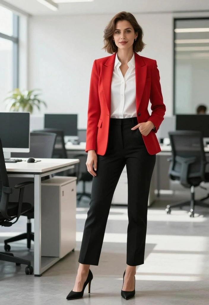 14 Red Jacket Outfits for Women That Tone Down Bold for the Office - 5. Tailored Trousers for Elegance 1