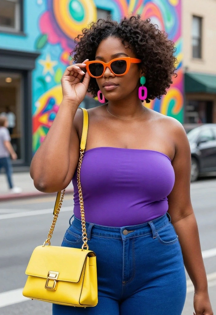 14 Strapless Top Outfit Inspirations for Women That Stay Put All Day - 13. Mix-and-Match with Colorful Accessories 1