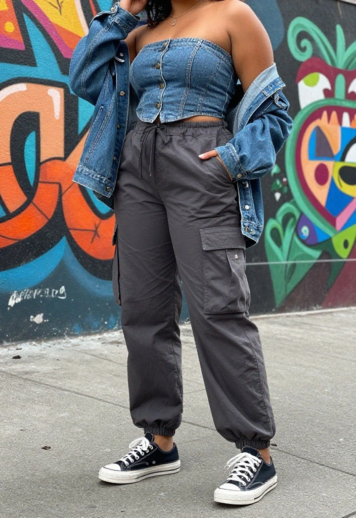 14 Strapless Top Outfit Inspirations for Women That Stay Put All Day - 9. Casual Weekend Vibes with Cargo Pants 1