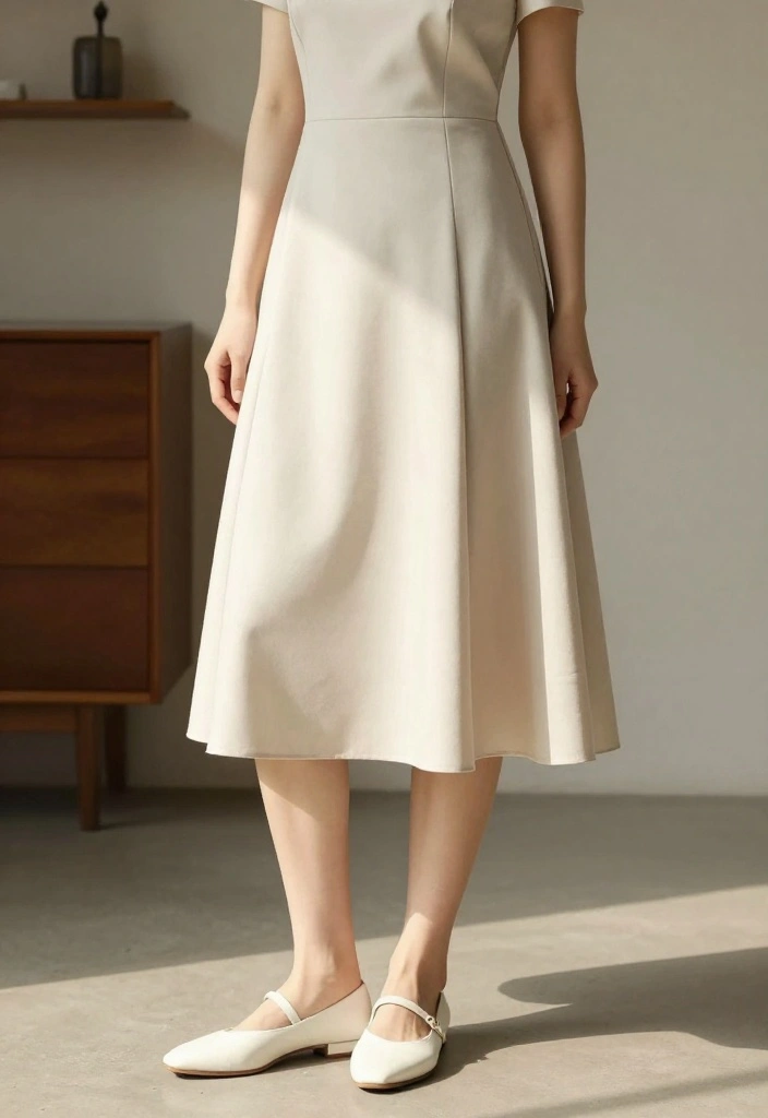 14 White Flats Outfit Suggestions for Women That Elongate Your Legs - 12. Chic Outfit with a Structured Dress 1