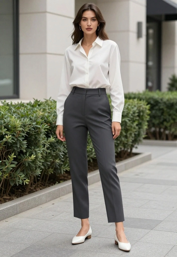 14 White Flats Outfit Suggestions for Women That Elongate Your Legs - 2. Tailored Trousers and Chic Top 1