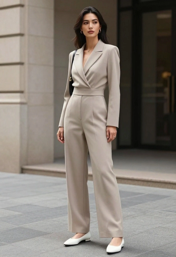 14 White Flats Outfit Suggestions for Women That Elongate Your Legs - 5. Sophisticated Jumpsuit Look 1