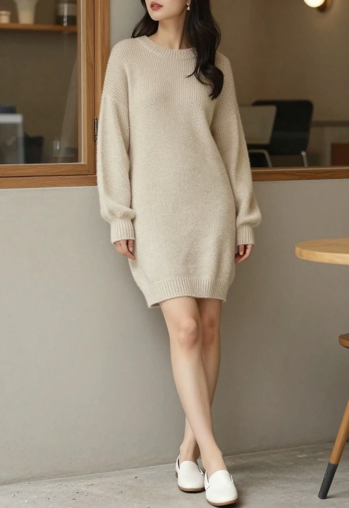 14 White Flats Outfit Suggestions for Women That Elongate Your Legs - 7. Relaxed Sweater Dress 1