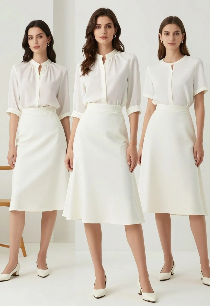 14 White Flats Outfit Suggestions for Women That Elongate Your Legs - 8. Polished Outfit with A-Line Skirt 1